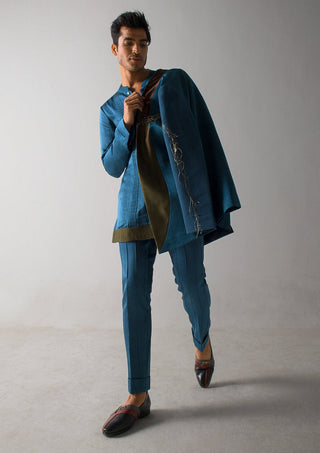 Jatin Malik-Teal Guitar Blazer And Kurta Set-INDIASPOPUP.COM