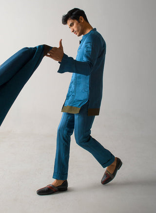 Jatin Malik-Teal Guitar Blazer And Kurta Set-INDIASPOPUP.COM