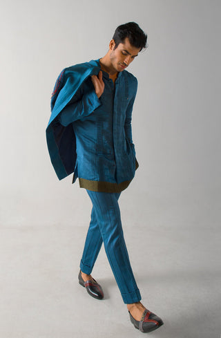 Jatin Malik-Teal Guitar Blazer And Kurta Set-INDIASPOPUP.COM