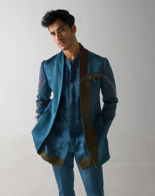 Jatin Malik-Teal Blue Guitar Blazer-INDIASPOPUP.COM