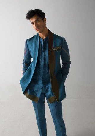 Jatin Malik-Teal Guitar Blazer And Kurta Set-INDIASPOPUP.COM