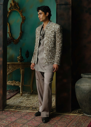 Silver Veil Hand Embroidered Short Jacket Set