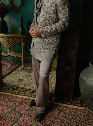 Silver Veil Hand Embroidered Short Jacket Set