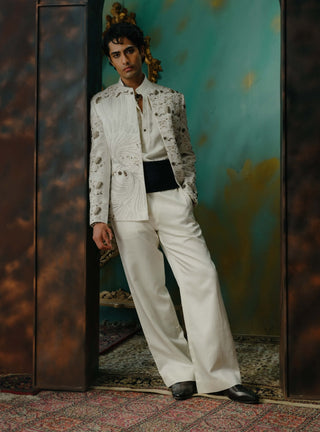 Ivory Hand Embroidered Silk Short Jacket Set