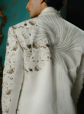 Ivory Hand Embroidered Silk Short Jacket Set
