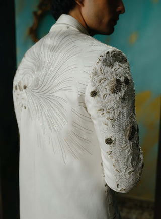 Ivory Hand Embroidered Silk Short Jacket Set