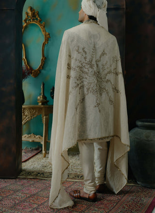 Silver Veil Hand Embroidered Silk Sherwani Set