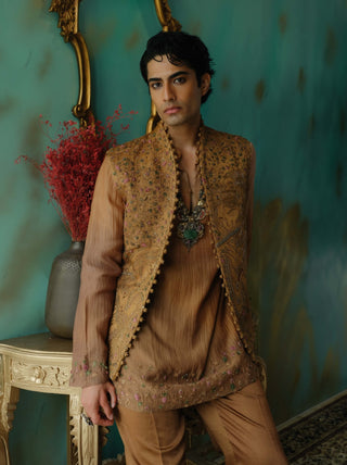 Sunlit Brass Silk Nehru Jacket Set