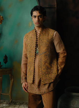 Sunlit Brass Silk Nehru Jacket Set