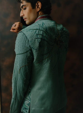 Chateau Grey Embroidered Silk Nehru Jacket Set