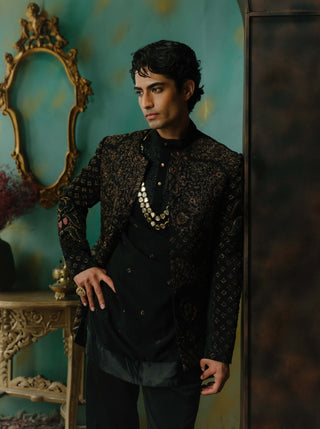 Black Hand Embroidered Short Jacket Set