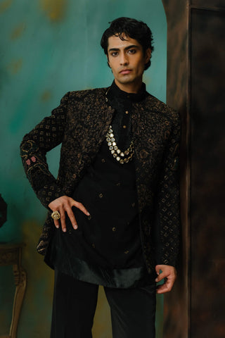 Black Hand Embroidered Short Jacket Set