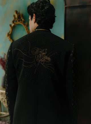 Black Hand Embroidered Short Jacket Set