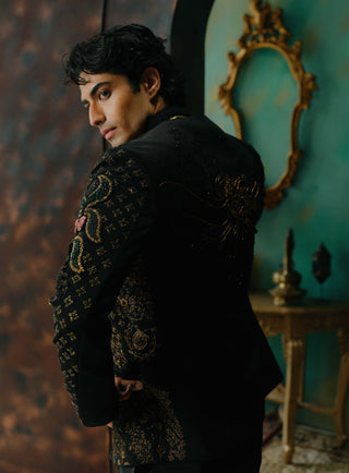 Black Hand Embroidered Short Jacket Set