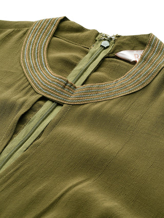 Olive solid full sleeves straight jumpsuit