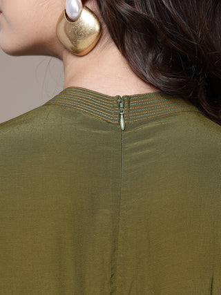 Olive solid full sleeves straight jumpsuit