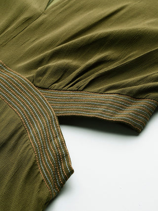 Olive solid full sleeves straight jumpsuit