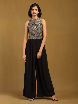 Black Elec Solid Jumpsuit by Ritu Kumar available on Indiaspopup