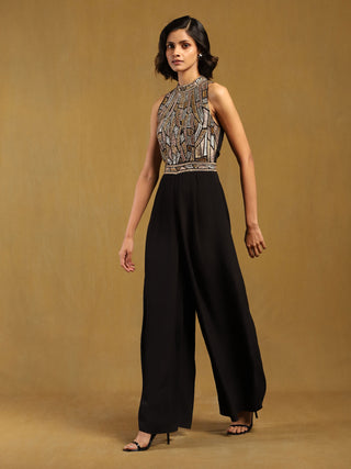 Black Elec Solid Jumpsuit by Ritu Kumar available on Indiaspopup