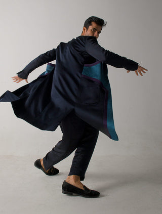 Jatin Malik-Midnight Blue Long Overcoat-INDIASPOPUP.COM