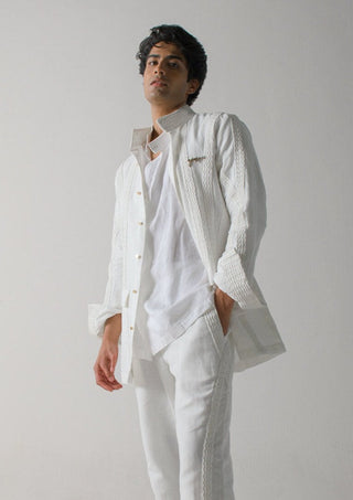 Jatin Malik-Ivory Pin Tuck Jacket-INDIASPOPUP.COM