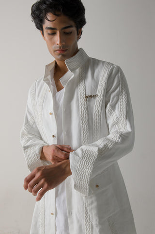 Jatin Malik-Ivory Pin Tuck Jacket-INDIASPOPUP.COM