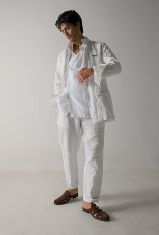 Jatin Malik-Ivory Pin Tuck Jacket And Pant Set-INDIASPOPUP.COM
