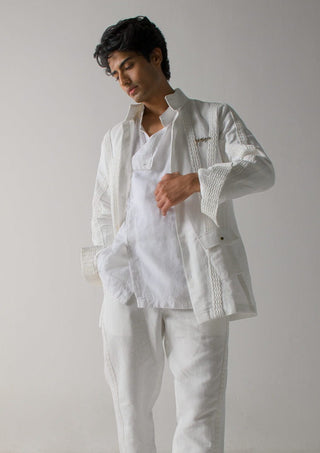 Jatin Malik-Ivory Pin Tuck Jacket-INDIASPOPUP.COM