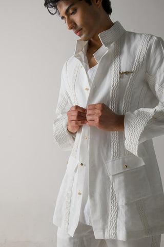 Jatin Malik-Ivory Pin Tuck Jacket-INDIASPOPUP.COM