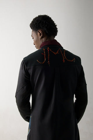 Jatin Malik-Black Handpainted Sleeveless Long Jacket-INDIASPOPUP.COM