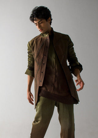 Jatin Malik-Olive Brown Shacket-INDIASPOPUP.COM