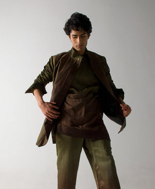 Jatin Malik-Olive Brown Shacket-INDIASPOPUP.COM