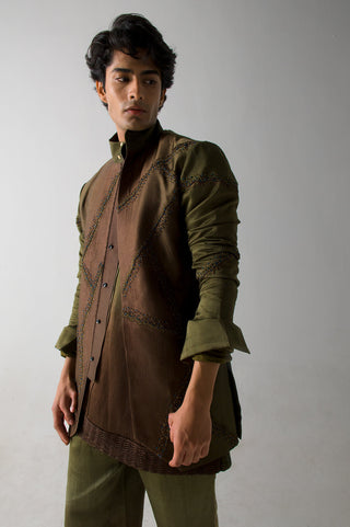 Jatin Malik-Olive Brown Shacket-INDIASPOPUP.COM