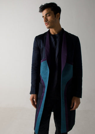 Jatin Malik-Midnight Blue Long Overcoat-INDIASPOPUP.COM