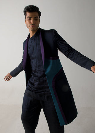 Jatin Malik-Midnight Blue Long Overcoat-INDIASPOPUP.COM