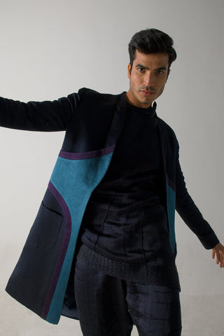 Jatin Malik-Midnight Blue Long Overcoat-INDIASPOPUP.COM