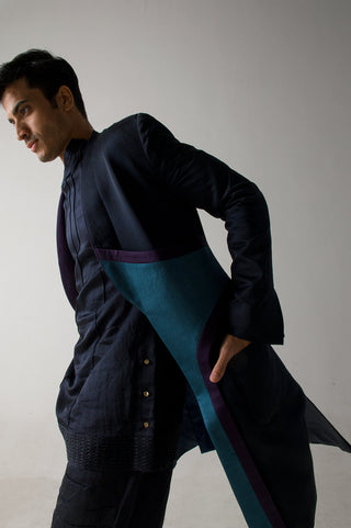 Jatin Malik-Midnight Blue Long Overcoat-INDIASPOPUP.COM