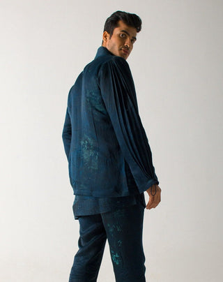 Jatin Malik-Peacock Green Marble Dye Jacket-INDIASPOPUP.COM