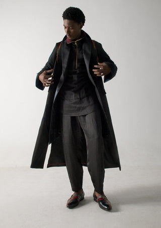 Jatin Malik-Black Long Overcoat-INDIASPOPUP.COM