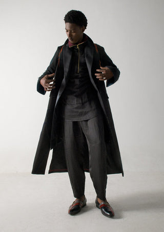 Jatin Malik-Black Long Overcoat And Kurta Set-INDIASPOPUP.COM