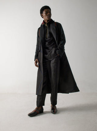 Jatin Malik-Black Long Overcoat And Kurta Set-INDIASPOPUP.COM