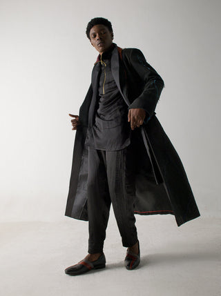 Jatin Malik-Black Long Overcoat And Kurta Set-INDIASPOPUP.COM