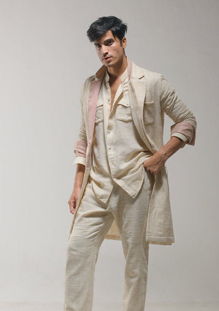 Jatin Malik-Beige Textured Overcoat-INDIASPOPUP.COM