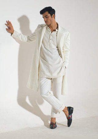 Jatin Malik-Ivory Textured Overcoat-INDIASPOPUP.COM