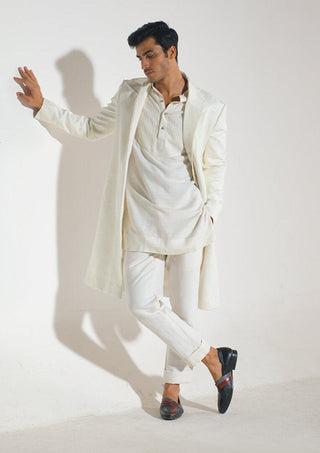 Jatin Malik-Ivory Textured Kurta And Overcoat Set-INDIASPOPUP.COM