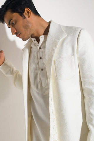 Jatin Malik-Ivory Textured Kurta And Overcoat Set-INDIASPOPUP.COM