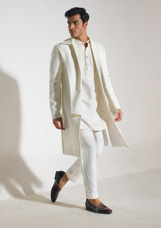 Jatin Malik-Ivory Textured Kurta And Overcoat Set-INDIASPOPUP.COM