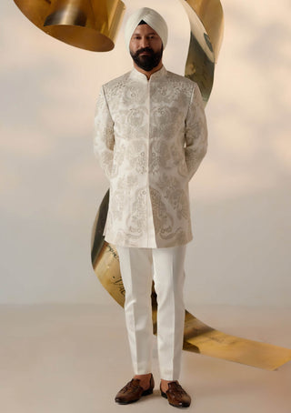 Jatin Malik-Pearl Long Bandhgala And Trousers-INDIASPOPUP.COM