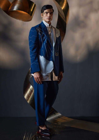 Jatin Malik-Teal Blue Blazer And Trouser Set-INDIASPOPUP.COM