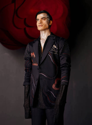 Jatin Malik-Black Poster Blazer And Trouser Set-INDIASPOPUP.COM